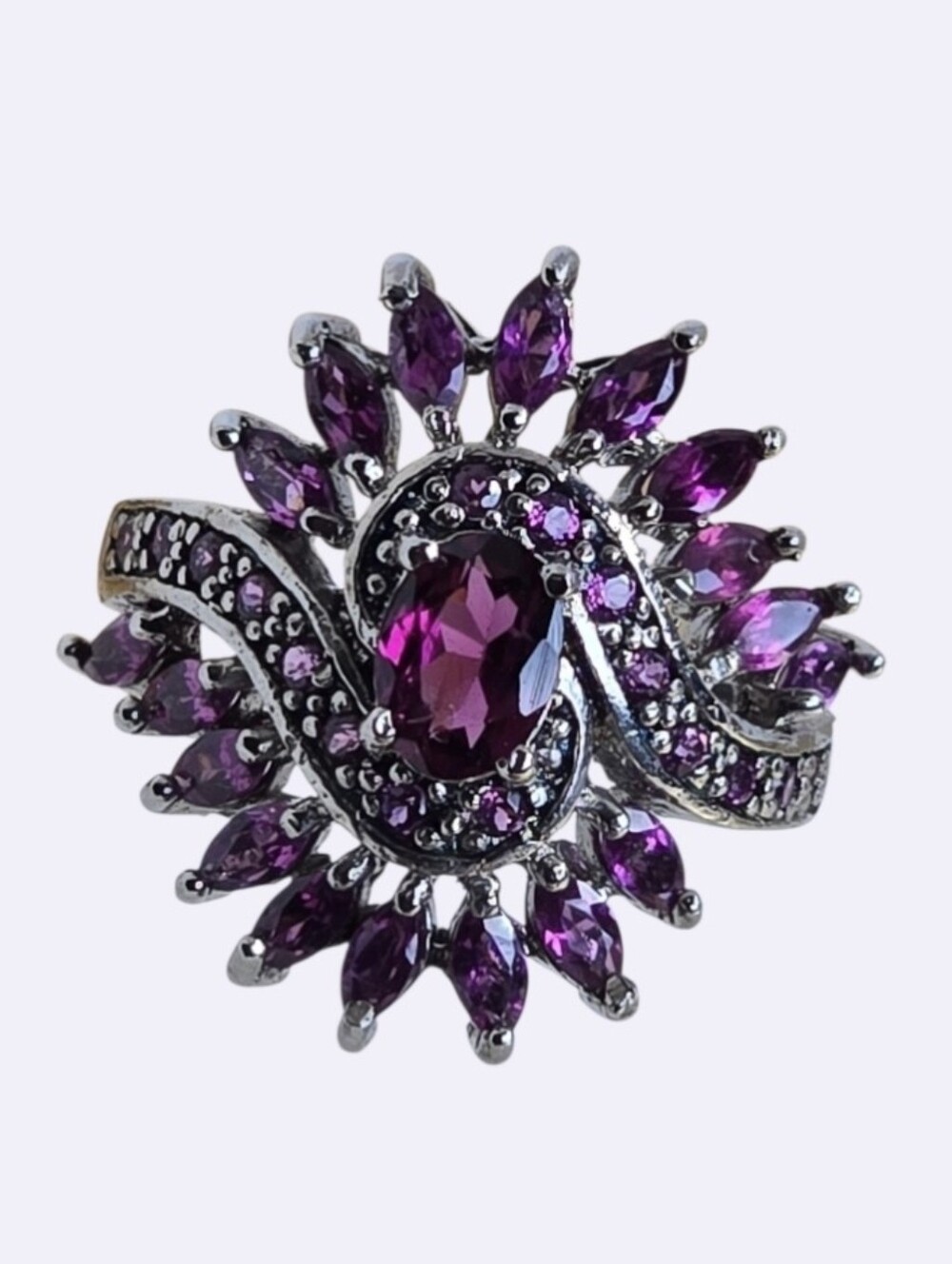Sterling Silver Ring Sz With Natural Rhodolite Garnet Gems